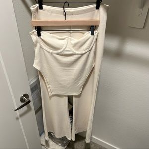 Cream Ribbed Two Piece Set